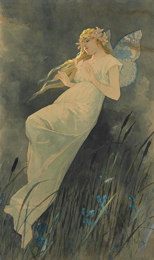 Fairy With Iris Bleeding – Alphonse Mucha Tablo