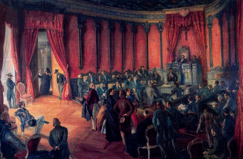 Founding act of the Municipal Savings Bank of Vitoria in 1850 – Carlos Sáenz de Tejada Tablo