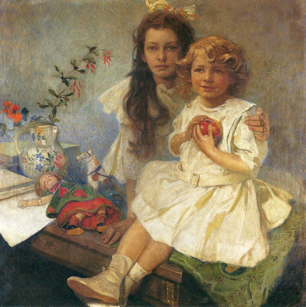 Jaroslava and Jiri, the Artist's Children (1919) - Alphonse Mucha Tablo