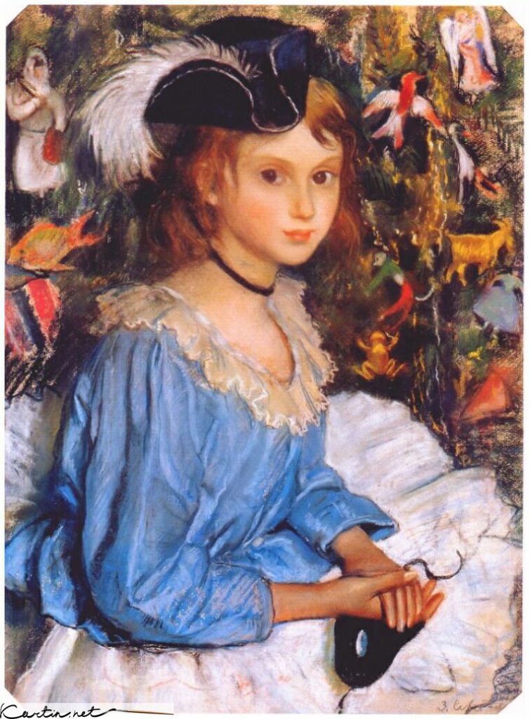 Katya in blue dress by christmas tree (1922) - Zinaida Serebriakova Tablo