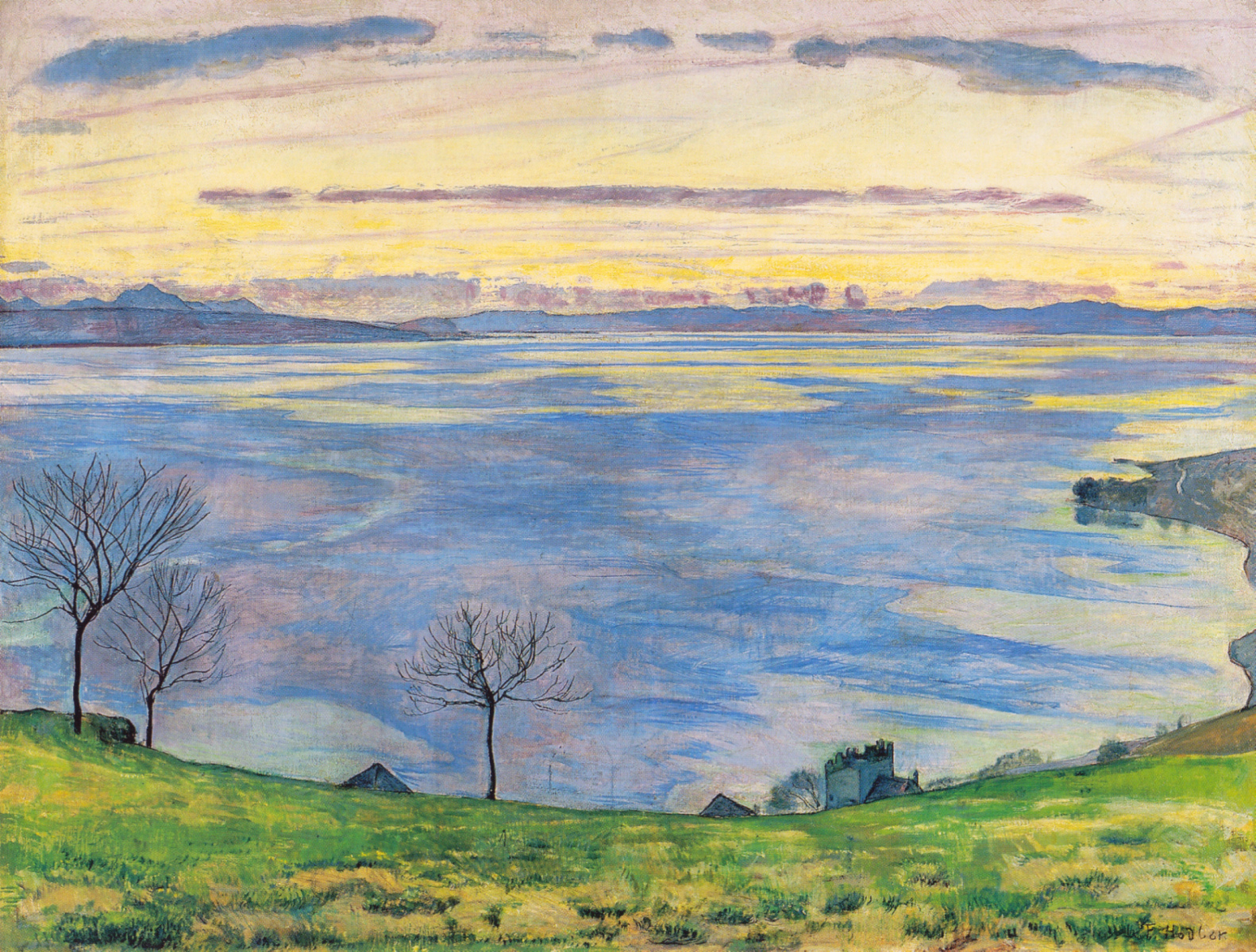 Lake Geneva on the evening in Chexbres (1895) - Ferdinand Hodler Tablo kanvas tablo