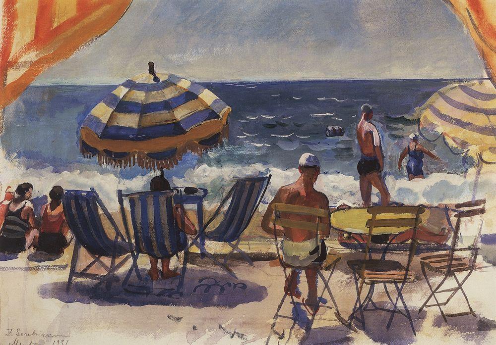 Menton. Beach with umbrellas (1931) – Zinaida Serebriakova Tablo