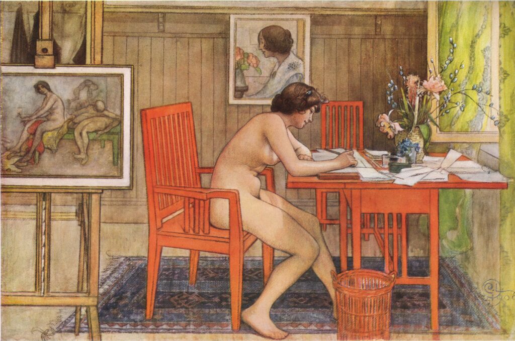 Model Writing Postcards (1906) – Carl Larsson Tablo