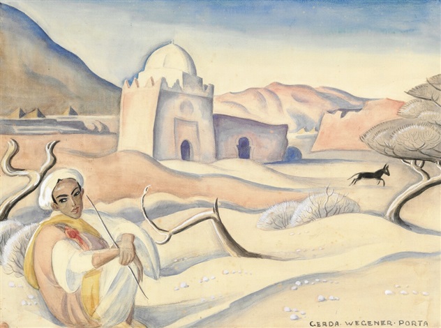 Moroccan Landscape with a Man – Gerda Wegener Tablo