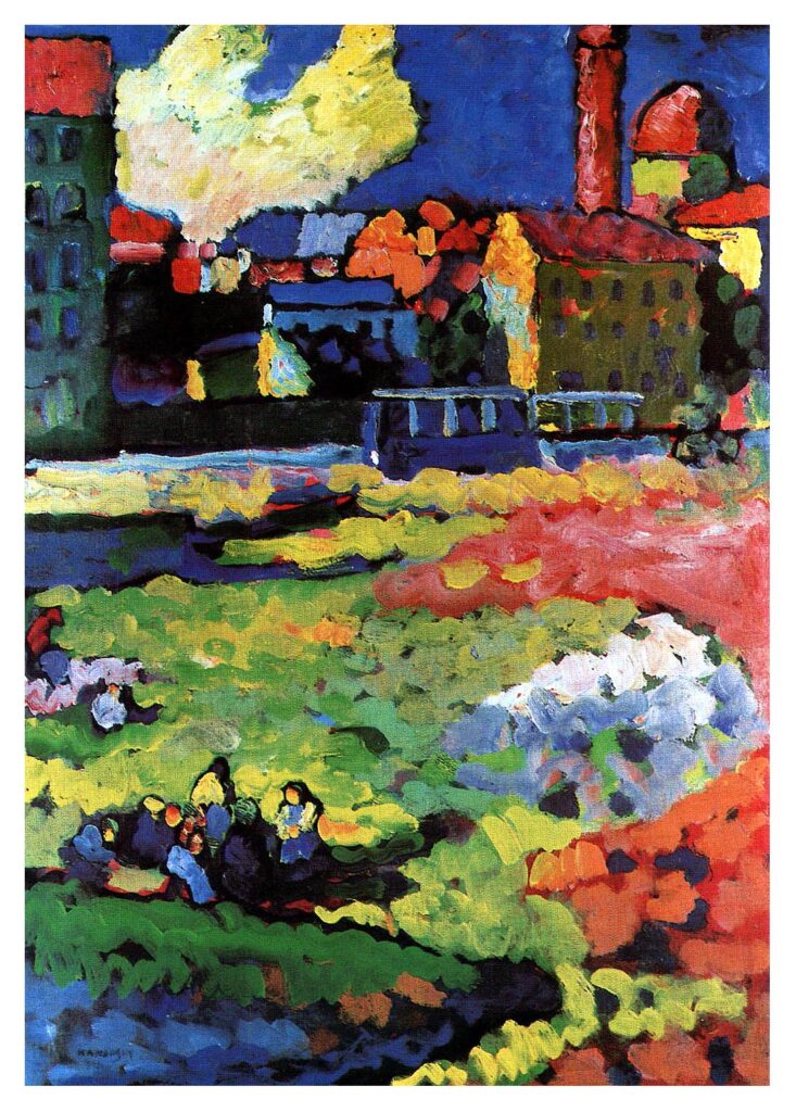 Munich Schwabing with the church of St. Ursula (1908) - Wassily Kandinsky Tablo