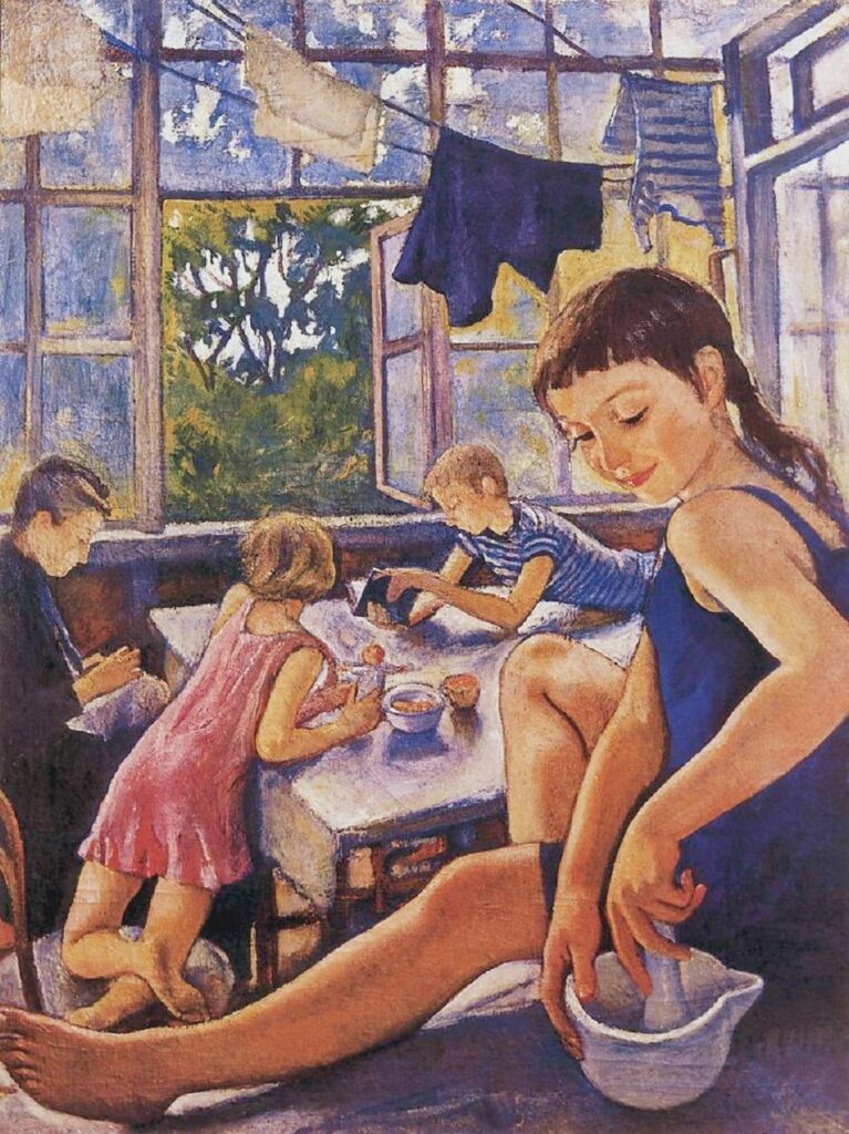 On the terrace in Kharkov (1919) - Zinaida Serebriakova Tablo