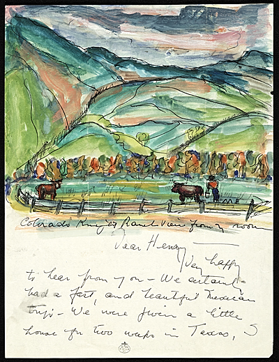 Page 1 of an Illustrated Letter from Betty Parsons to H.E. (Henry Ernst) Schnakenberg, – Betty Parsons Tablo