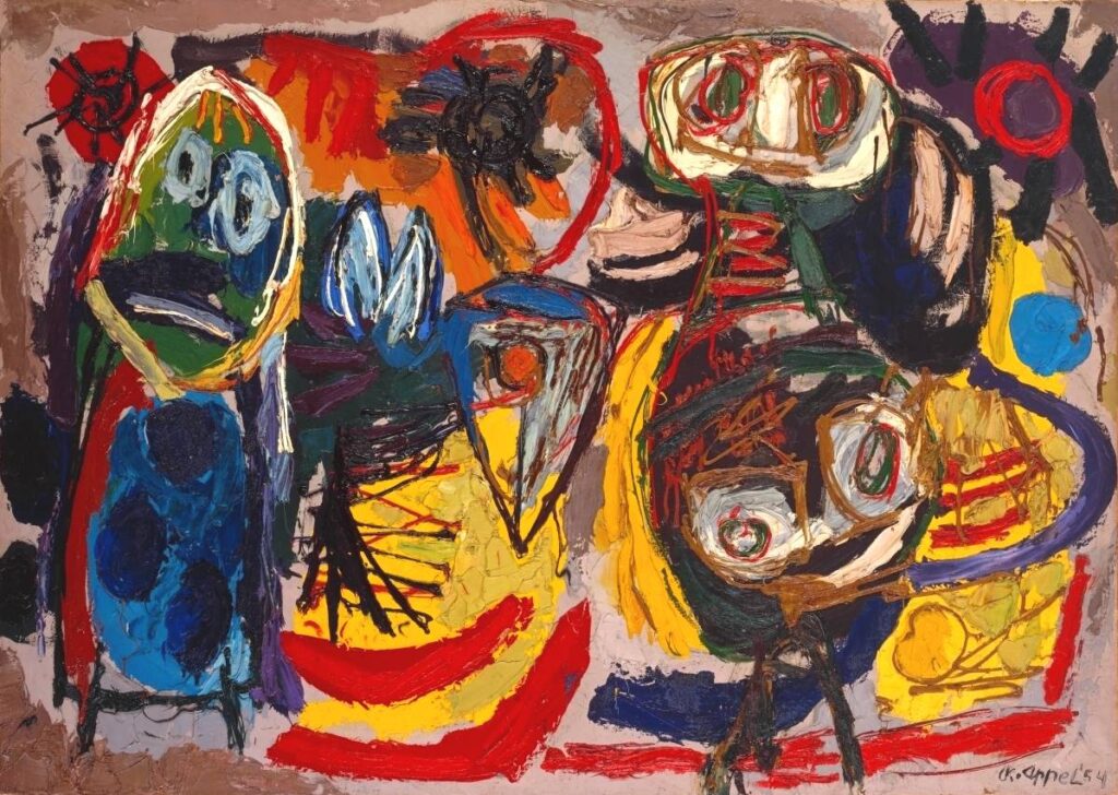 People, Birds and Sun (1954) - Karel Appel Tablo