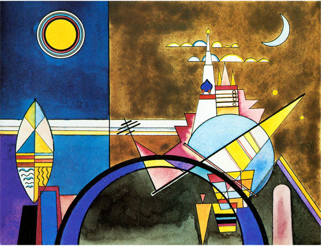 Picture XVI, The Great Gate of Kyiv. Stage set for Mussorgsky's Pictures at an Exhibition in Friedri (1928) - Wassily Kandinsky Tablo