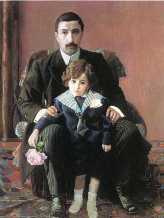 Portrait of Arman Frantsevich Aziber and his son (1915) – Pavel Filonov Tablo