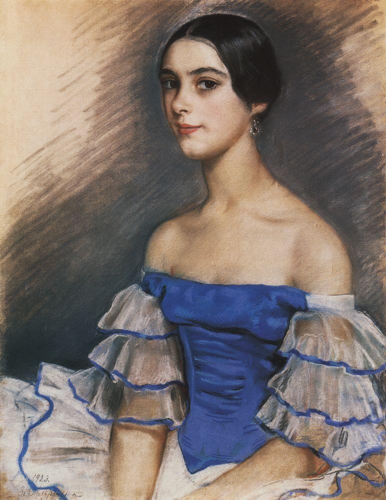 Portrait of N. Geydenreyh in Blue (1923) – Zinaida Serebriakova Tablo