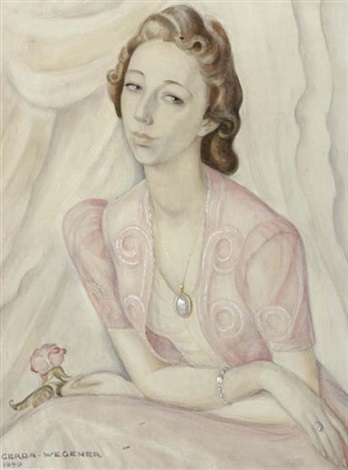 Portrait of a Lady in a Pink Dress, Holding a Red Rose (1940) – Gerda Wegener Tablo