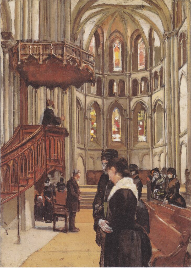 Prayer in the Saint Pierre Cathedral in Geneva (1882) - Ferdinand Hodler Tablo