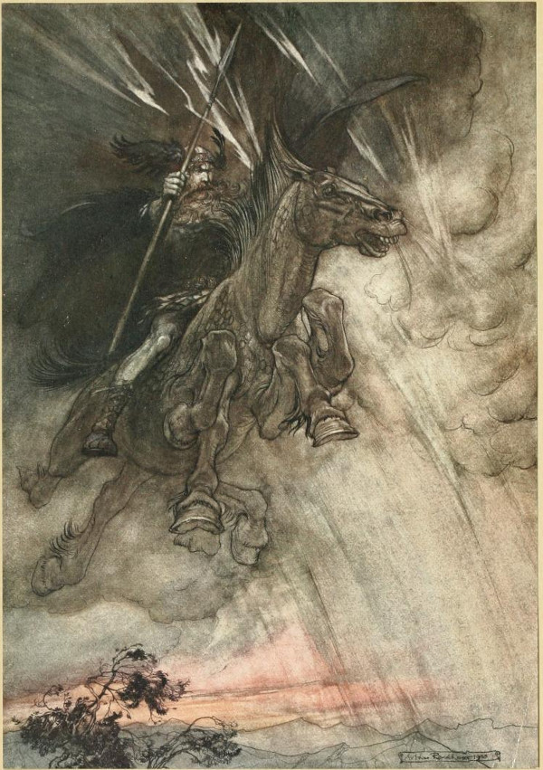 Raging, Wotan, rides to the Rock – Arthur Rackham Tablo