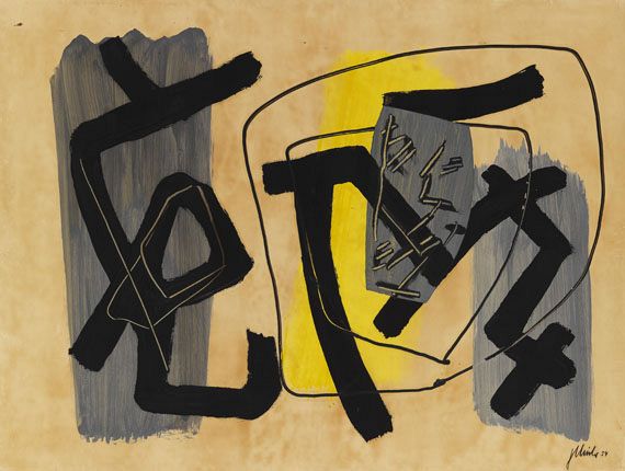 Schwarz vor Grau und Gelb (1954) – Fritz Winter Tablo