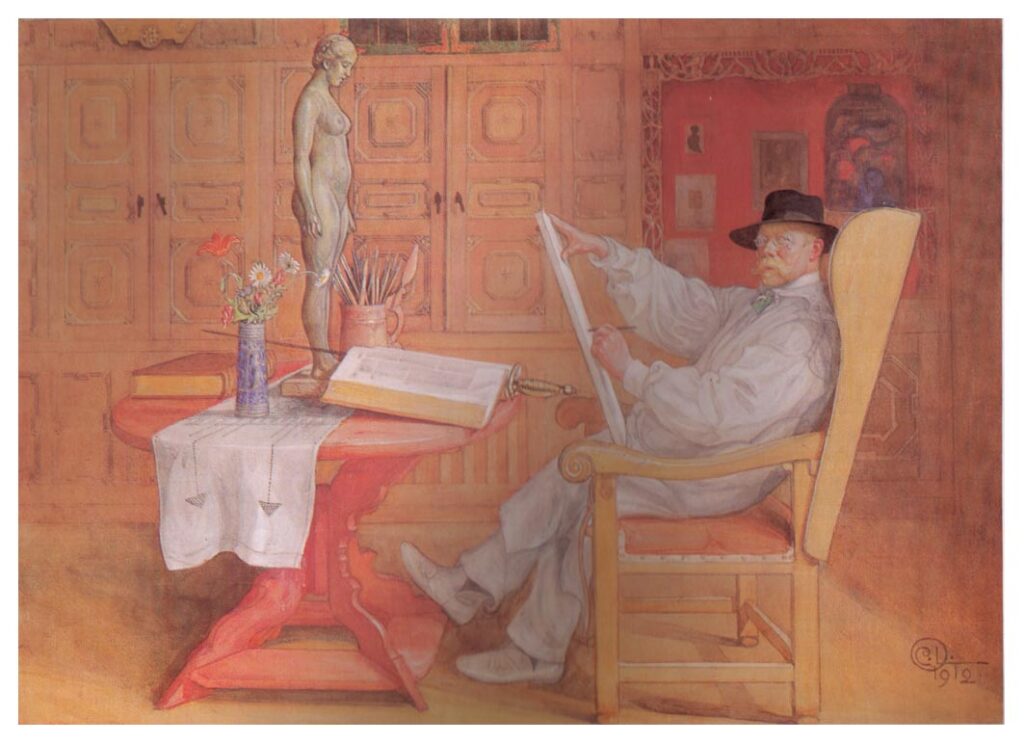 Self Portrait in the Studio (1912) - Carl Larsson Tablo