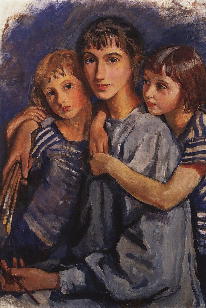 Self portrait with daughters (1921) – Zinaida Serebriakova Tablo