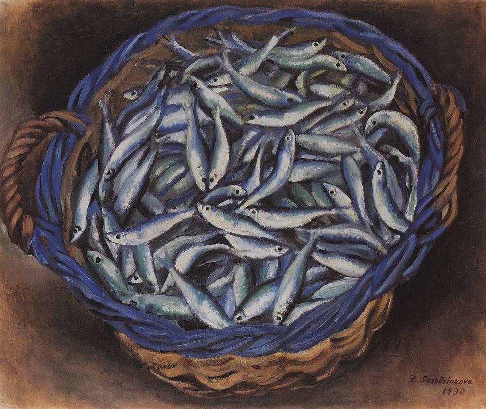 Shopping cart with sardines (1930) – Zinaida Serebriakova Tablo