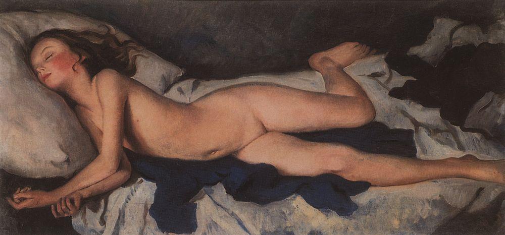 Sleeping girl in the blue (Katyusha on a blanket) (1923) – Zinaida Serebriakova Tablo