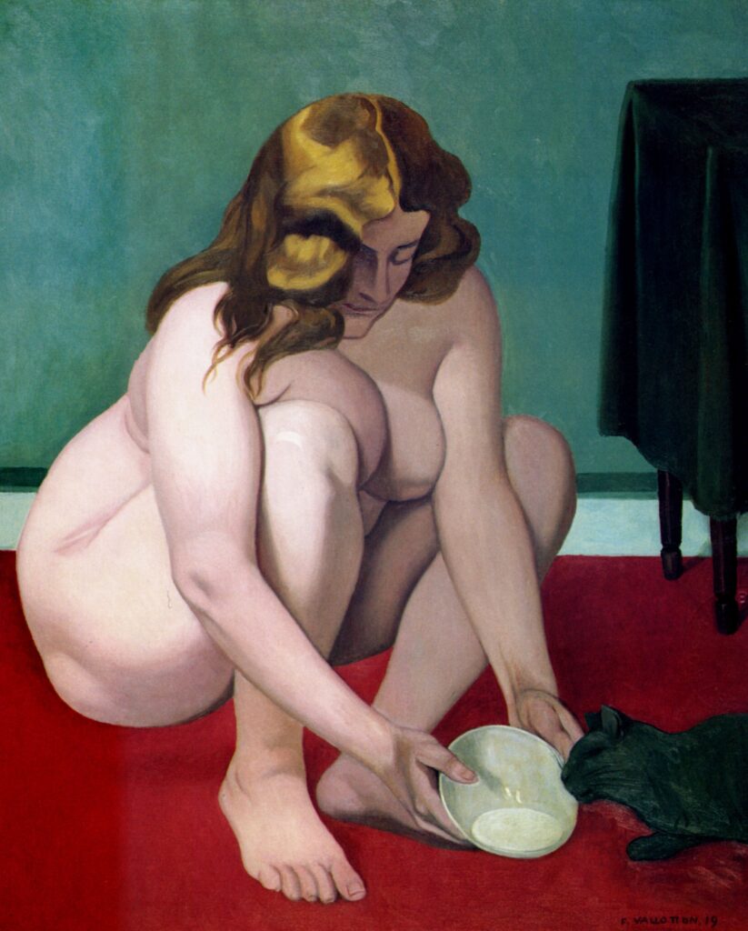 Squatting Woman Offering Milk to a Cat (1919) - Félix Vallotton Tablo