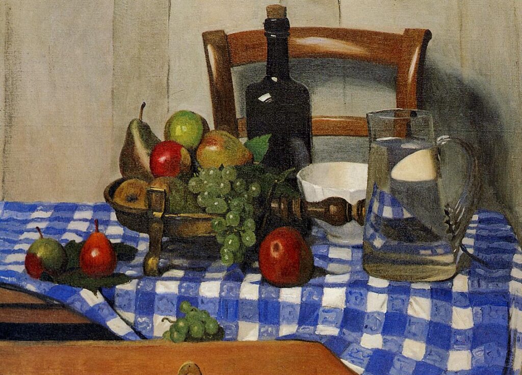 Still Life with Blue Checkered Tablecloth (1919) - Félix Vallotton Tablo