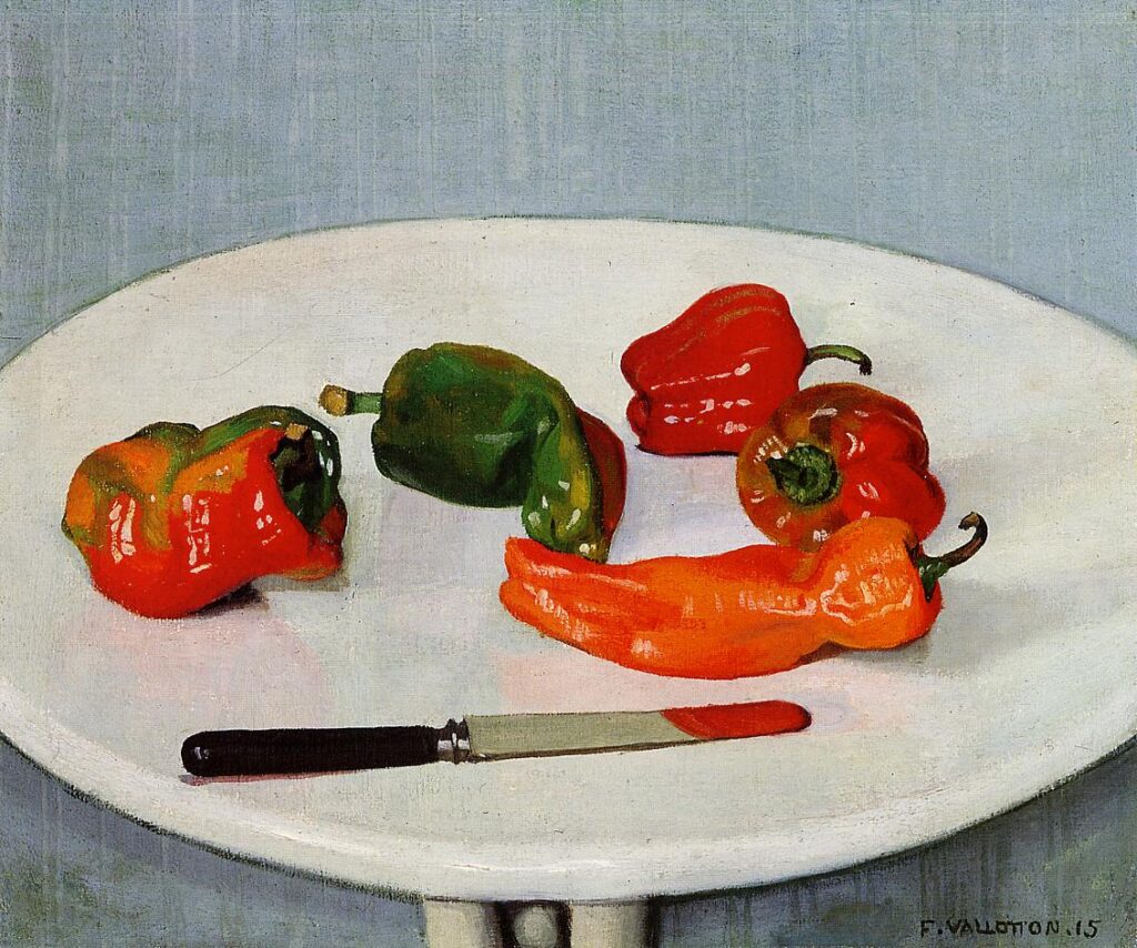 Still Life with Red Peppers on a White Lacquered Table (1915) - Félix Vallotton Tablo