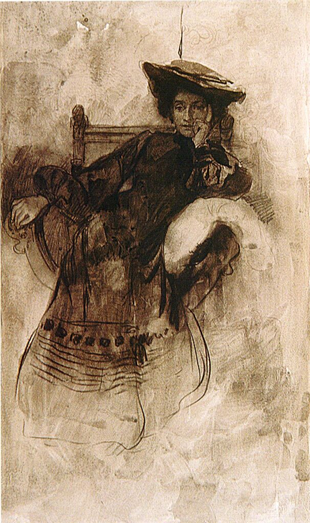 Study of a Woman Sitting in an Armchair – Alphonse Mucha Tablo
