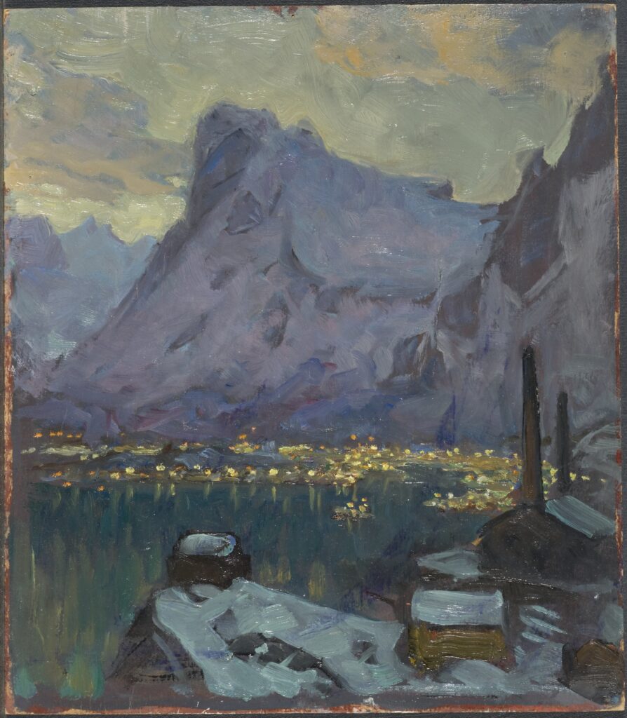 Svolvaer Harbour at the Height of the Fishing Season.Study from Lofoten (1934) - Anna Katarina Boberg Tablo