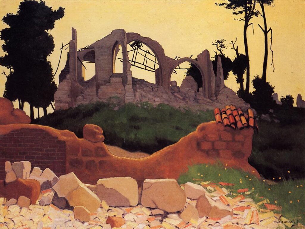 The Church of Souain in Sihlouette (1917) - Félix Vallotton Tablo