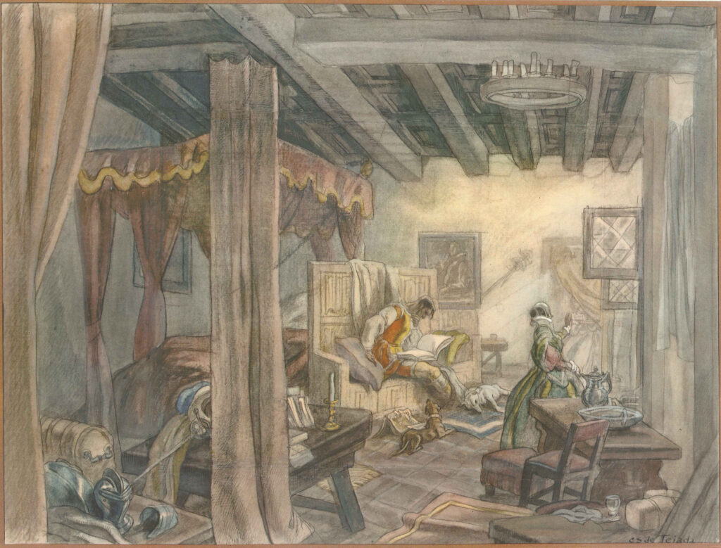 The Life of St. Ignatius Loyola. Plate 1. Ignatius recovers from his wounds at Loyola. - Carlos Sáenz de Tejada Tablo
