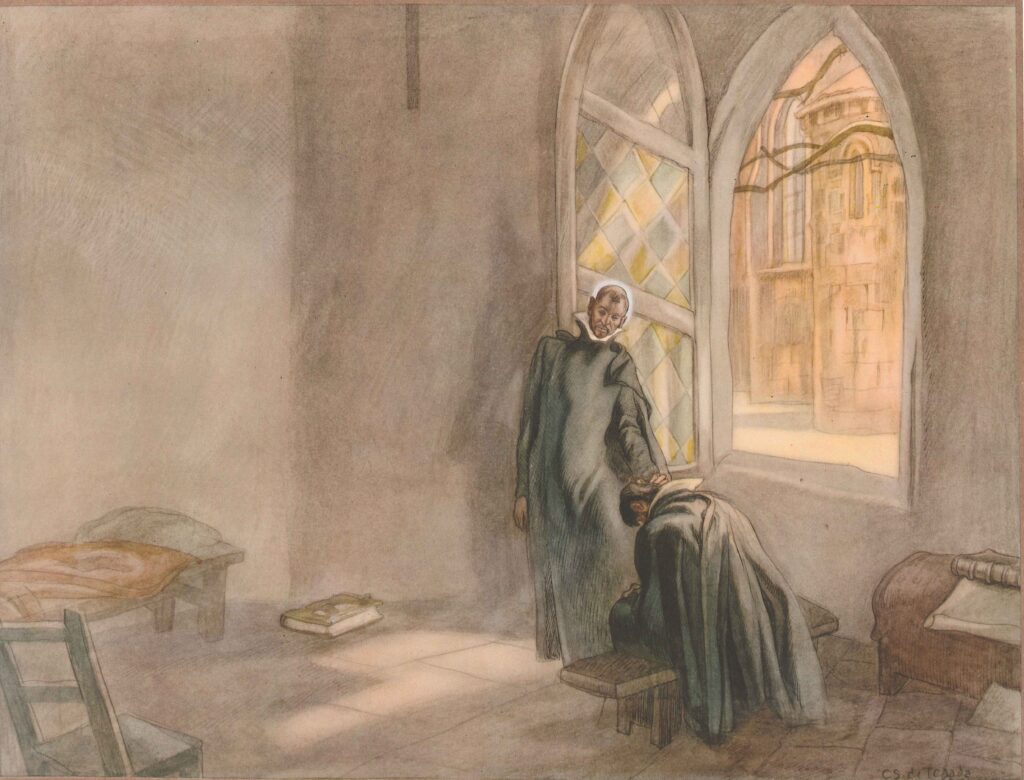 The Life of St. Ignatius Loyola. Plate 4. Ignatius and his friend, Francis Xavier, at the university - Carlos Sáenz de Tejada Tablo