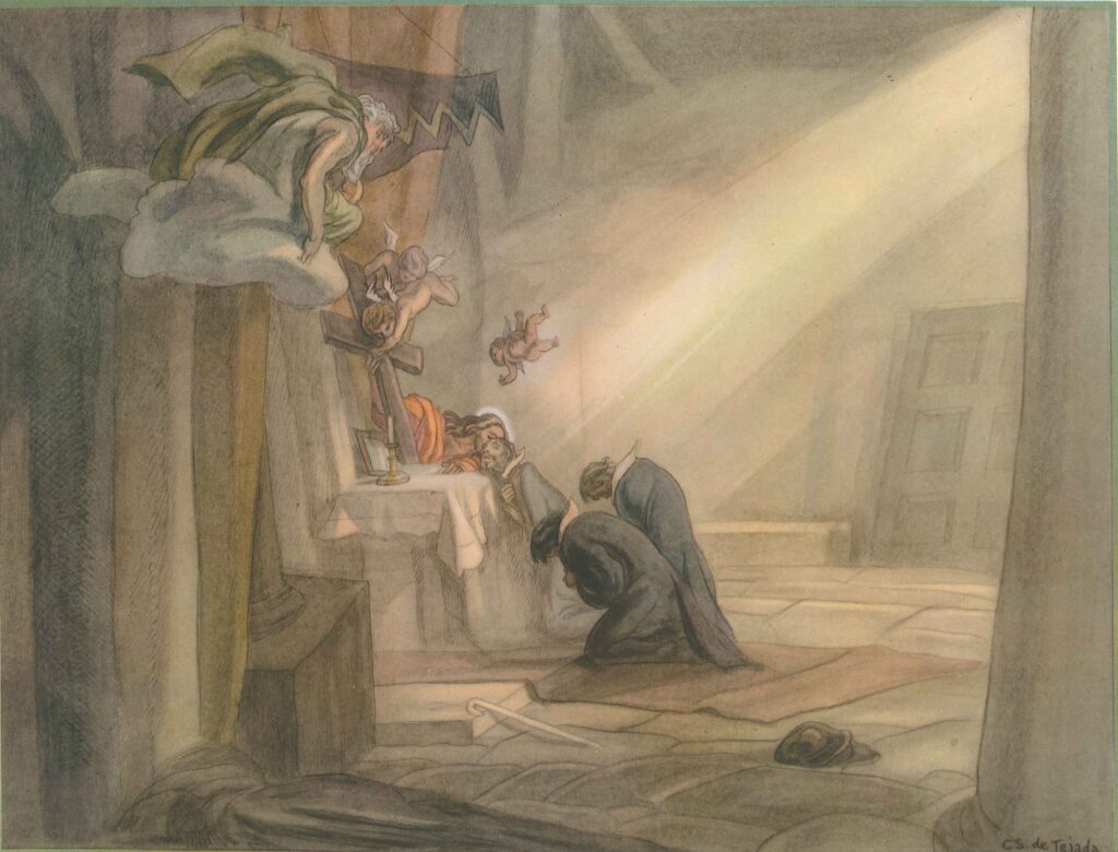 The Life of St. Ignatius Loyola. Plate 6. The vision at La Storta (outside Rome) I will be favourabl - Carlos Sáenz de Tejada Tablo