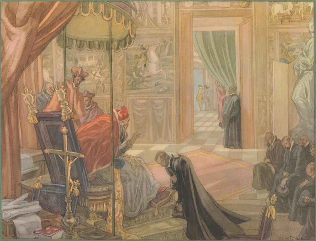 The Life of St. Ignatius Loyola. Plate 7. Pope Paul III approves the Society of Jesus 27th September - Carlos Sáenz de Tejada Tablo