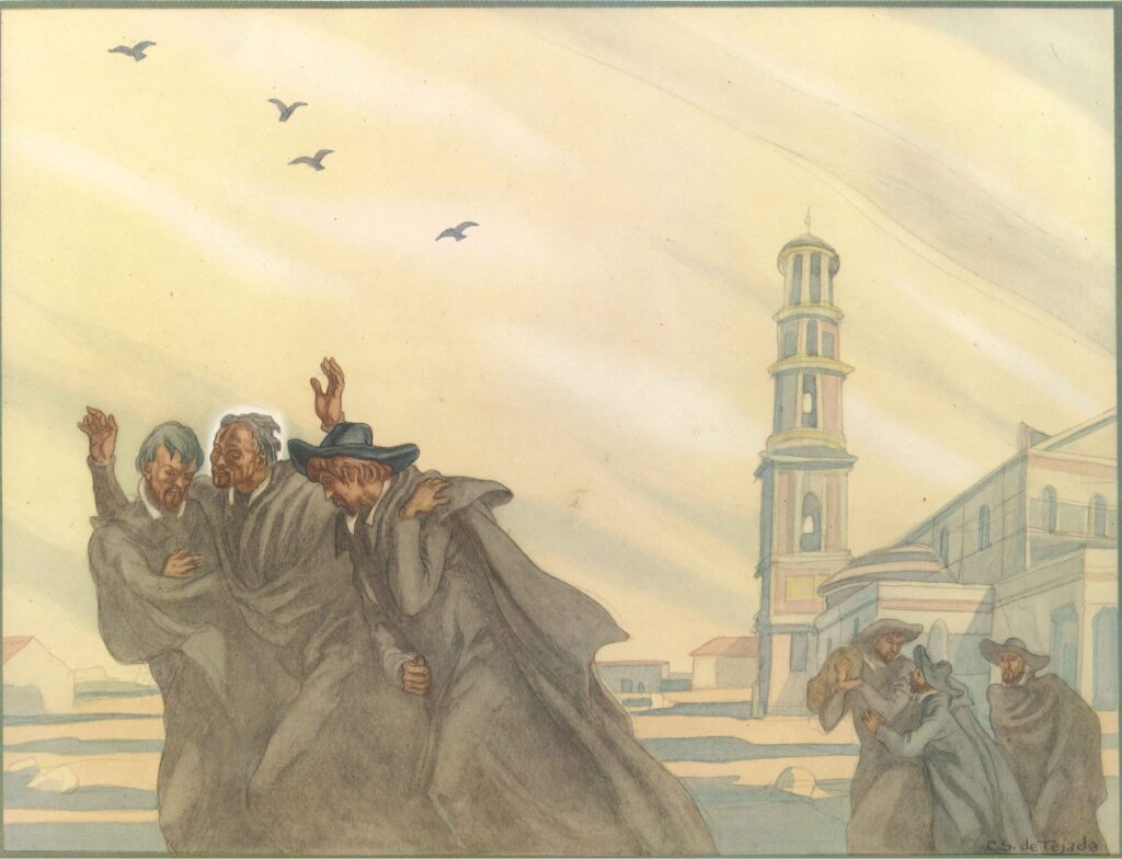 The Life of St. Ignatius Loyola. Plate 9. After their solemn vows at the Basilica of St Paul Outside - Carlos Sáenz de Tejada Tablo