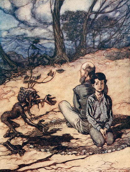 The Son made a circle, and his Father and he took their places within it, and the little black Manni – Arthur Rackham Tablo
