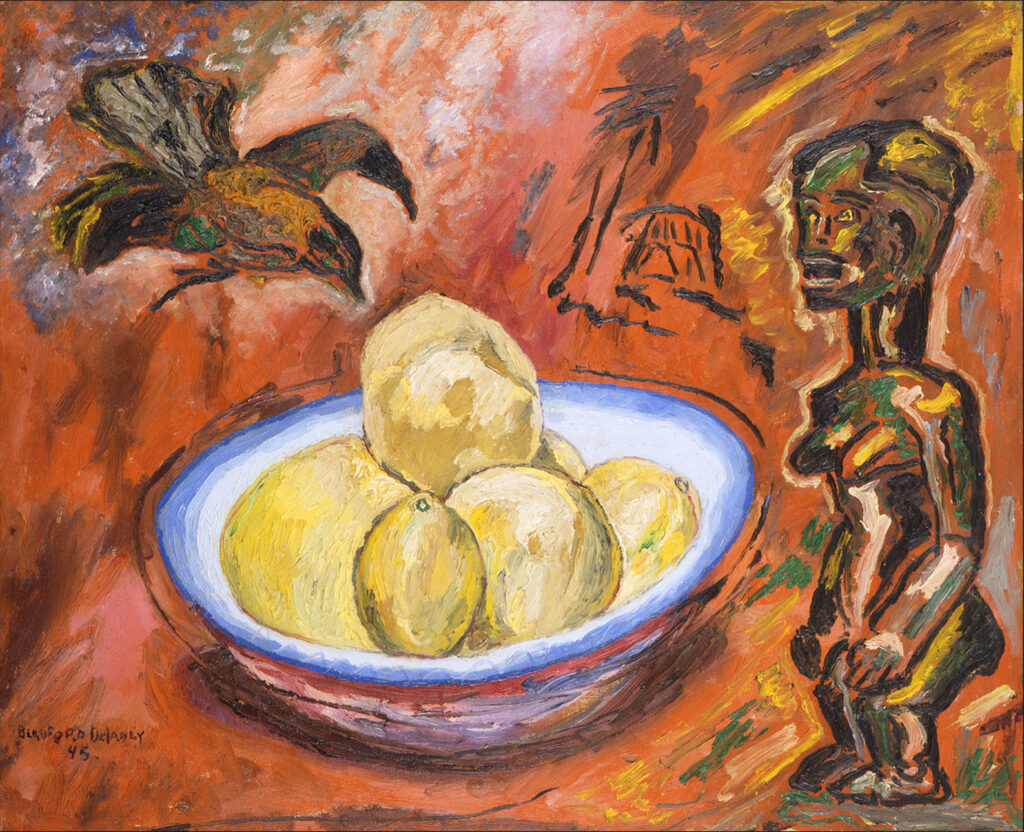 Untitled (Fang, Crow and Fruit) (1945) - Beauford Delaney Tablo