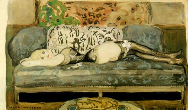 Woman Reclining on a Sofa (1916) – Gerda Wegener Tablo
