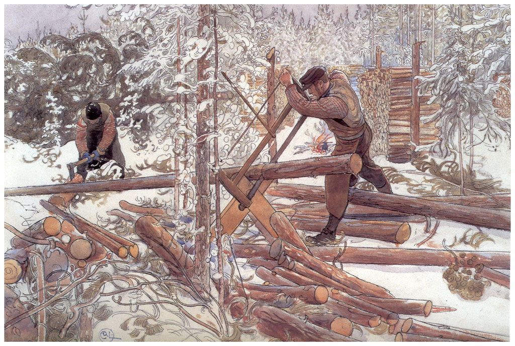 Woodcutters in the forest (1906) – Carl Larsson Tablo