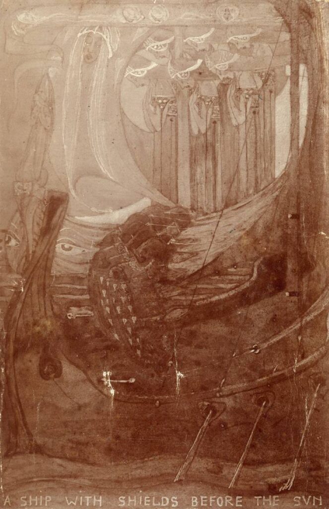 A Ship with Shields Before the Sun - Frances Macdonald Tablo