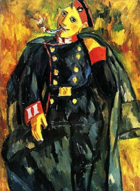 A Smoking Soldier - Mikhail Larionov Tablo