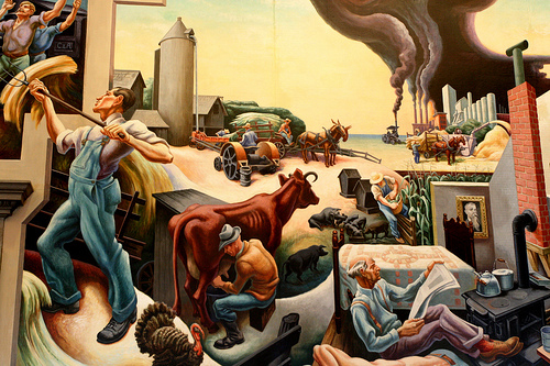 A Social History of the State of Missouri (detail) Hay Thrower (1936) - Thomas Hart Benton Tablo