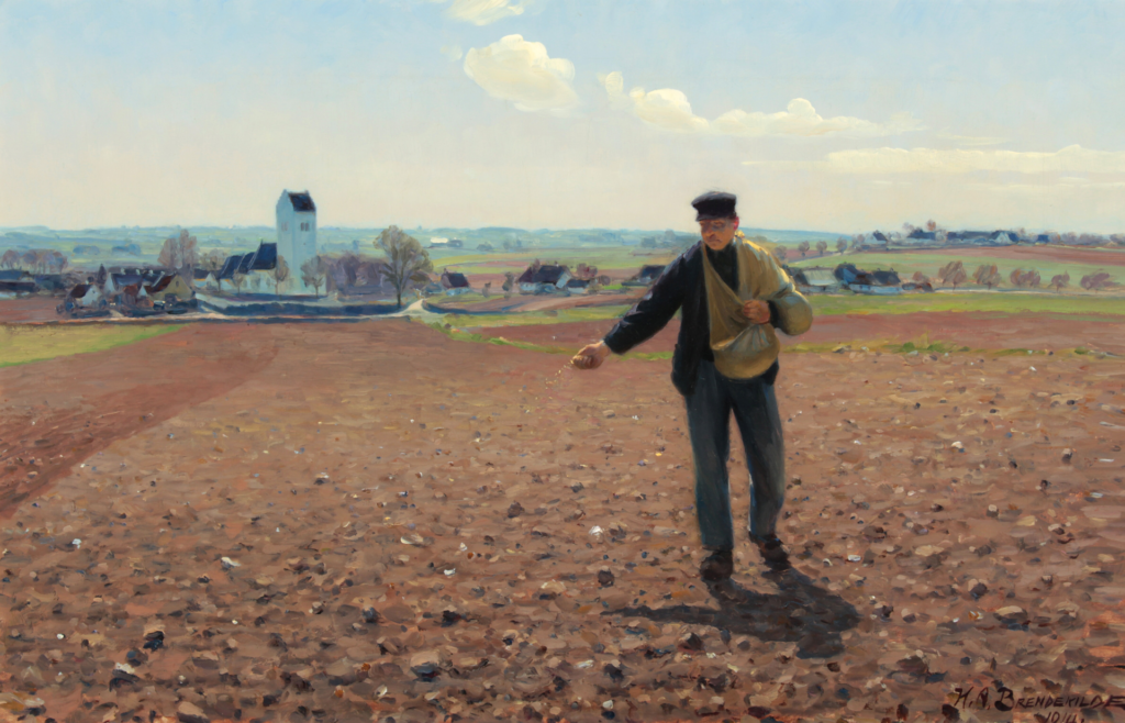 A Sower of the Field on a Sunny Spring Day at Brendekilde Church (1914) - Hans Andersen Brendekilde Tablo
