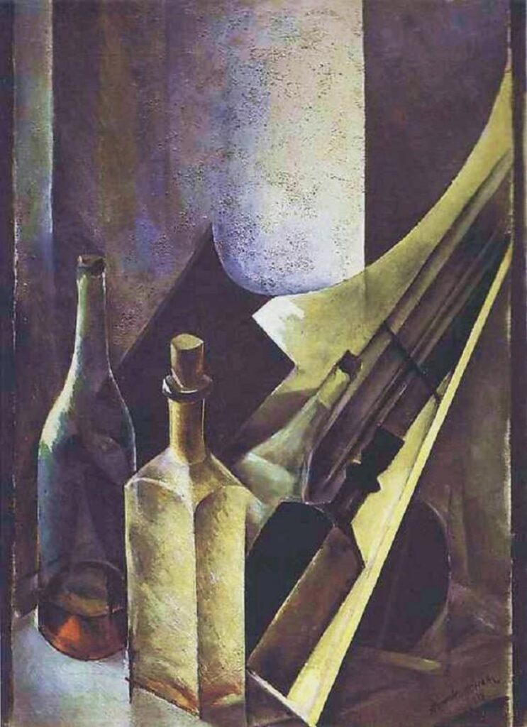 A Still Life. Coloured Bottles and Planes. (1918) - Nathan Altman Tablo