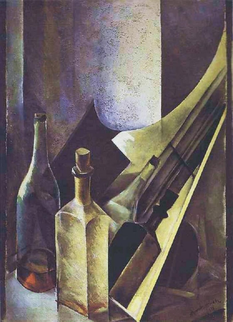 A Still Life. Coloured Bottles and Planes. (1918) - Nathan Altman Tablo