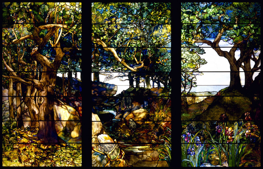 A Wooded Landscape in Three Panels (1905) - Louis Comfort Tiffany Tablo