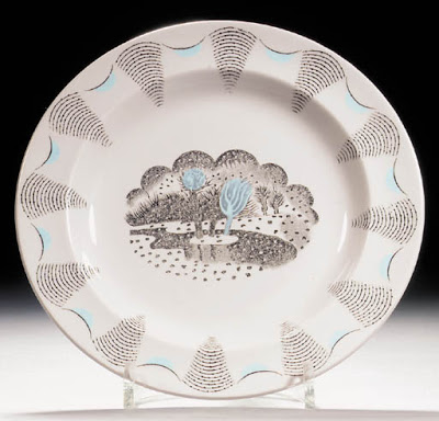 A dinner plate from his ‘Travel’ service designed for Wedgwood – Eric Ravilious Tablo