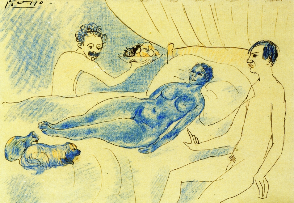 A parody of Manet's Olympia with Junyer and Picasso (1902) - Pablo Picasso Tablo