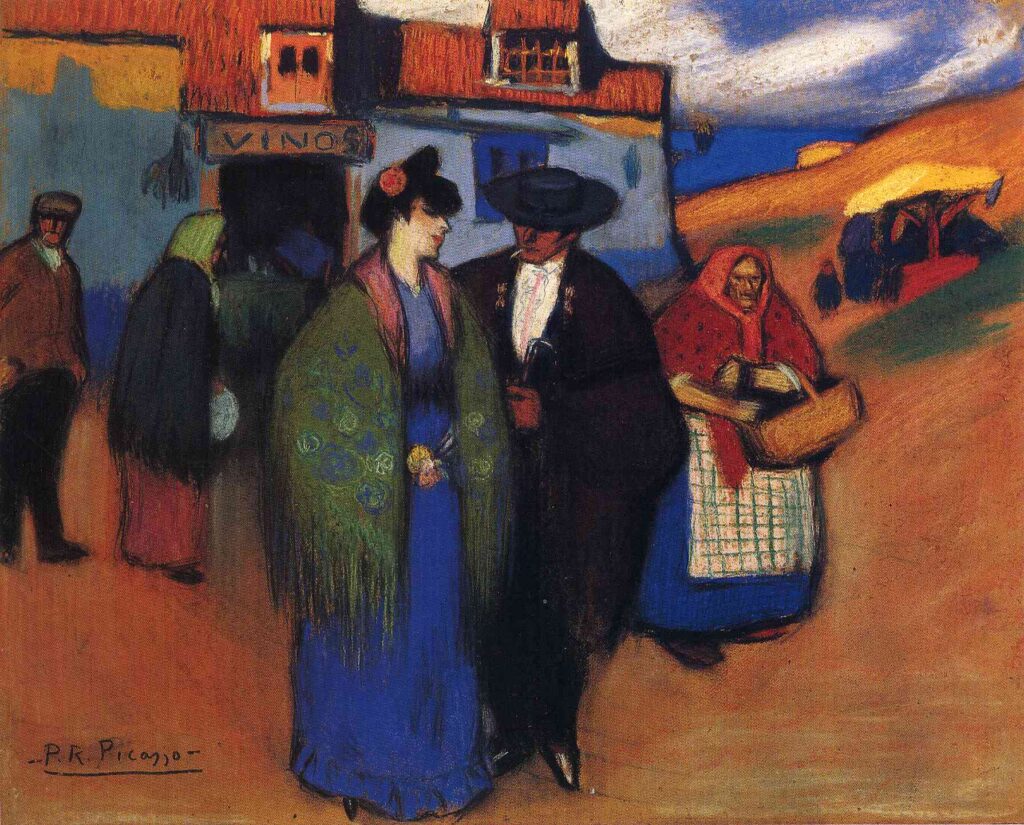 A spanish couple in front of inn (1900) - Pablo Picasso Tablo