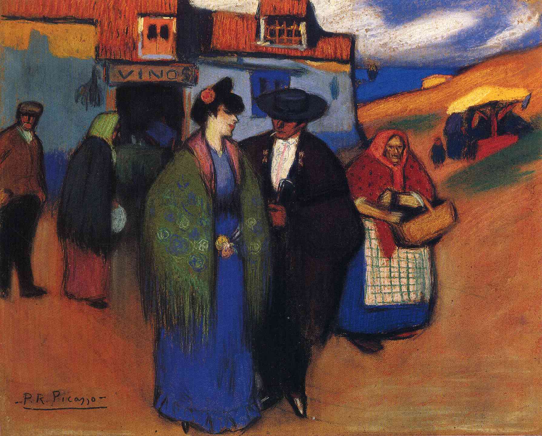 A spanish couple in front of inn (1900) - Pablo Picasso Tablo
