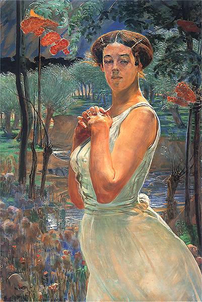 A woman in a grove (1917) - Jacek Malczewski Tablo